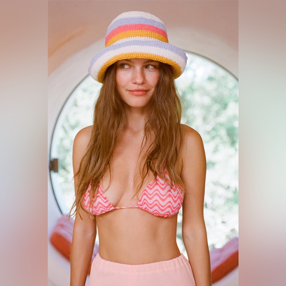 Lack Of Color Striped Crochet Bucket Hat in White, Yellow, Pink